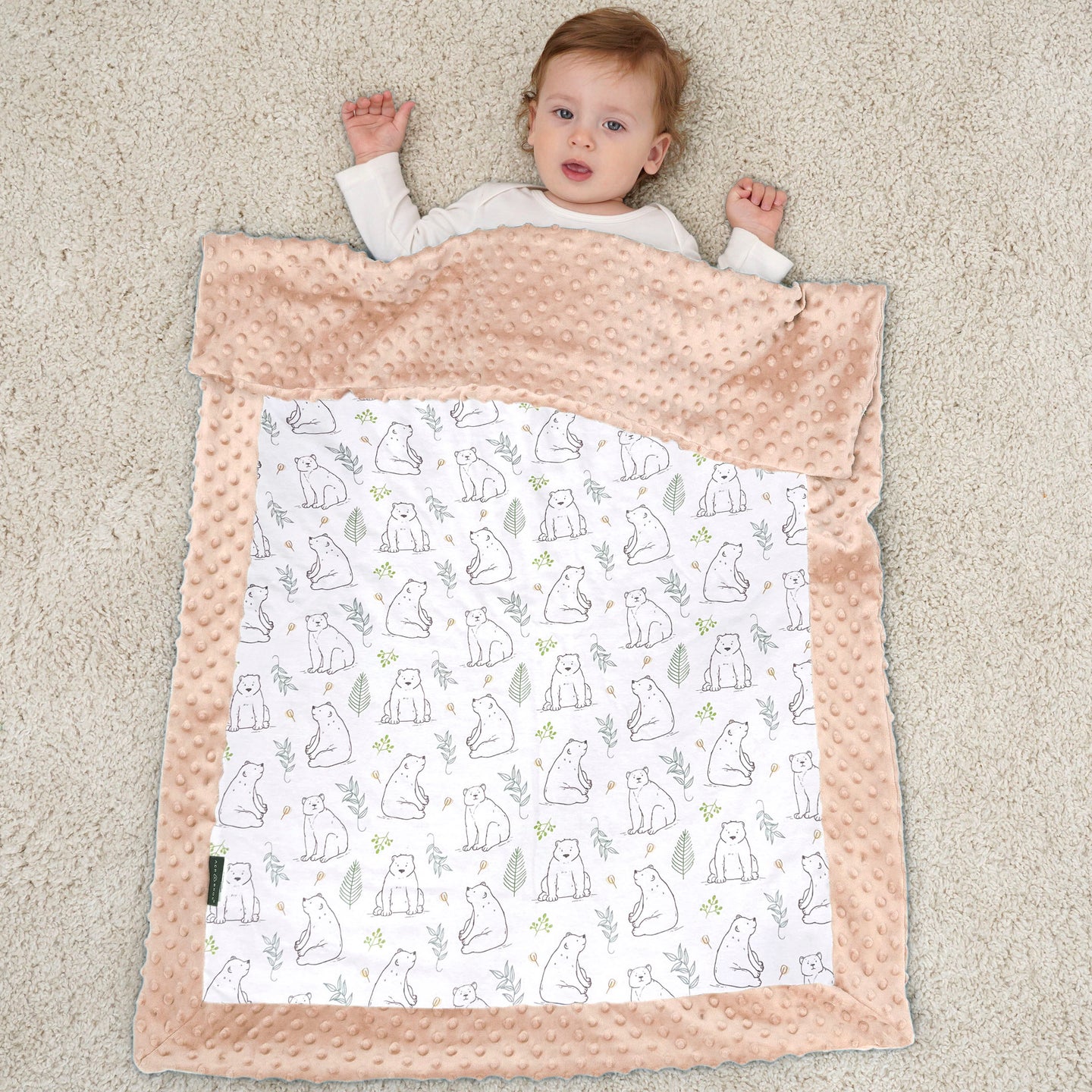 ACRABROS Baby Blankets Double Layer Dotted Backing 30X40 Inches,Linear Polar Bears
