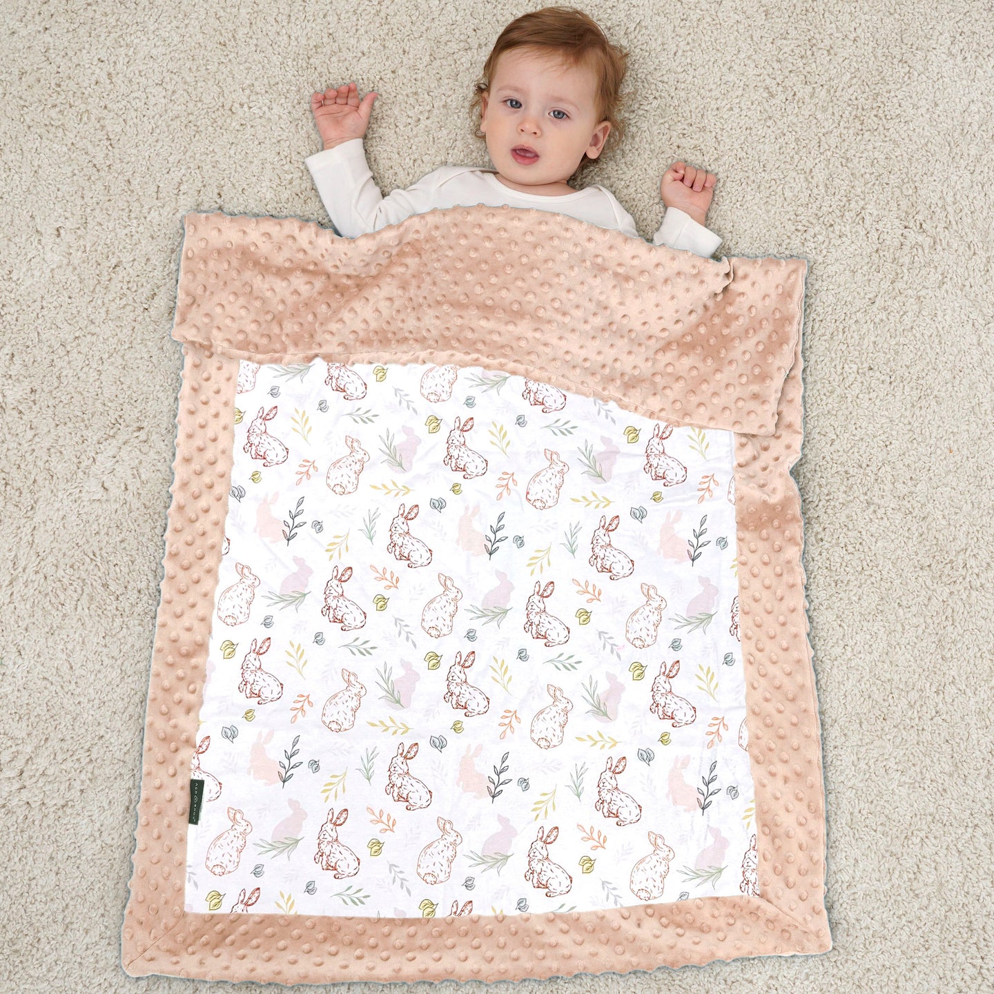 ACRABROS Baby Blankets Double Layer Dotted Backing 30X40 Inches,Linear Rabbits