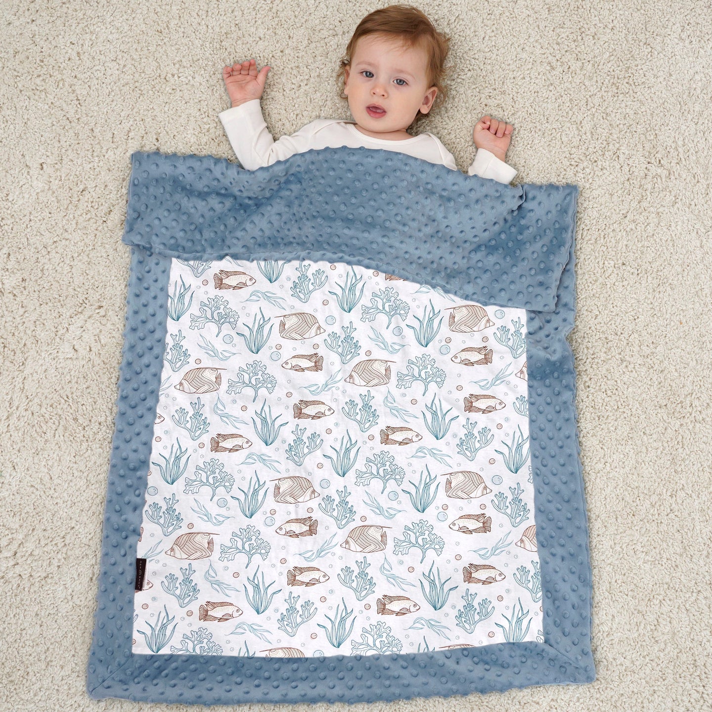 ACRABROS Baby Blankets Double Layer Dotted Backing 30X40 Inches,Ocean World