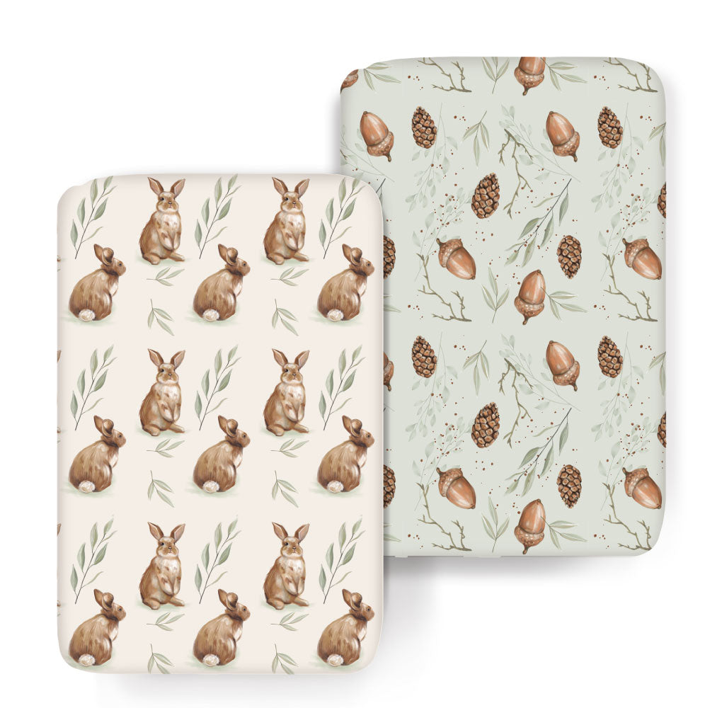 Acrabros Snug Fitted Playard Sheet Set Rabbit Nuts