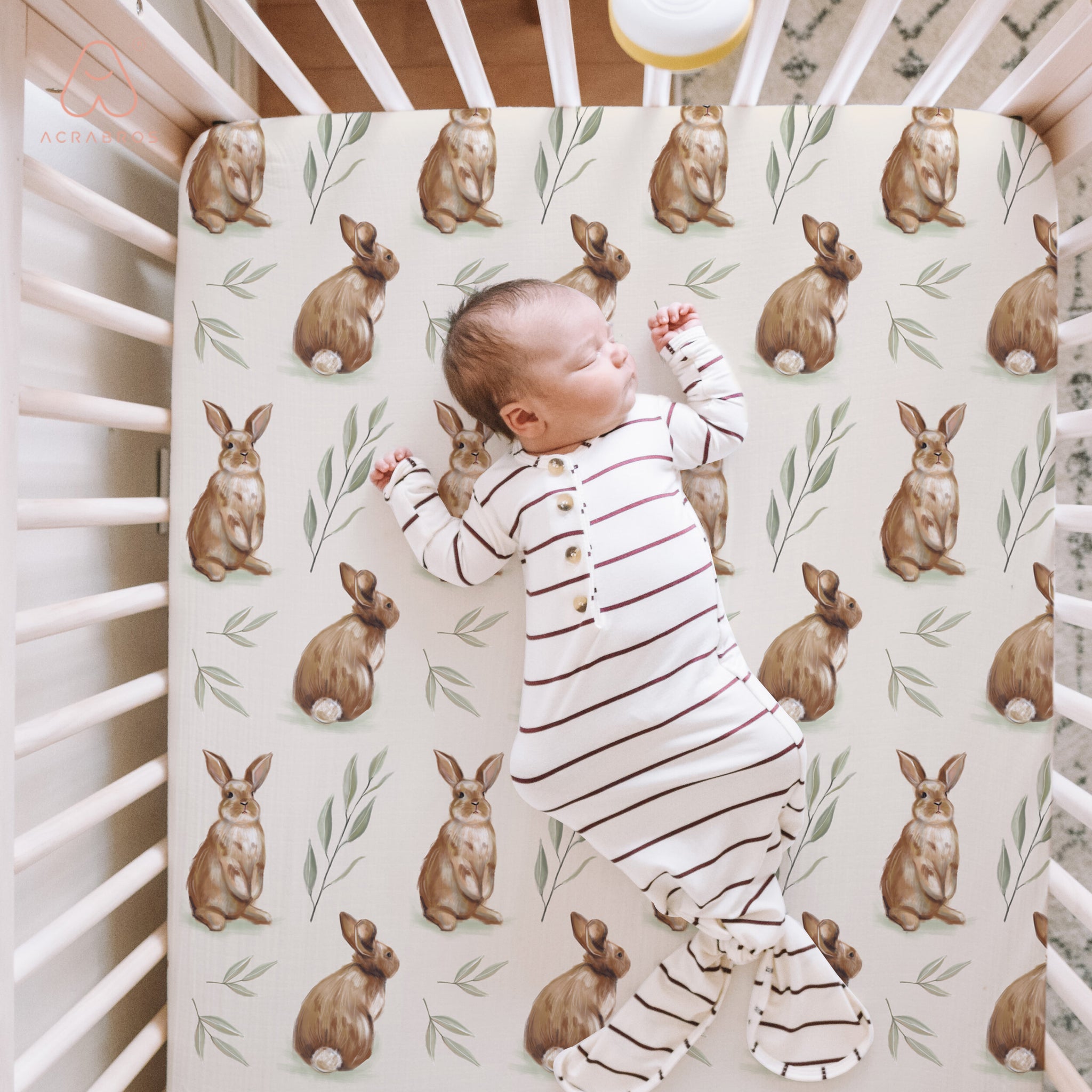 Acrabros Snug Fitted Crib Sheet Set Rabbit Nuts