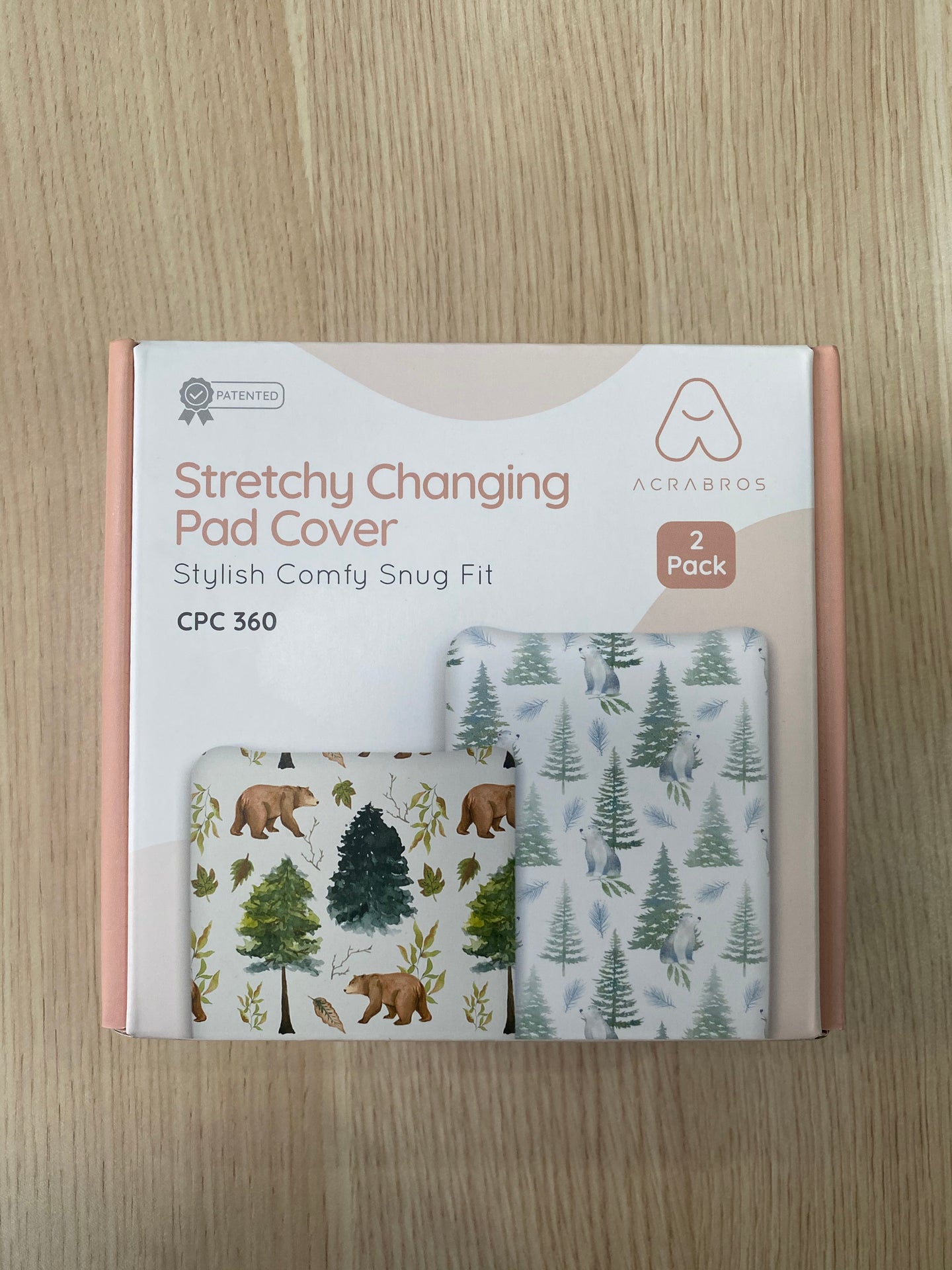 Acrabros Snug Fitted Changing Pad Cover Set Bears & Forest New